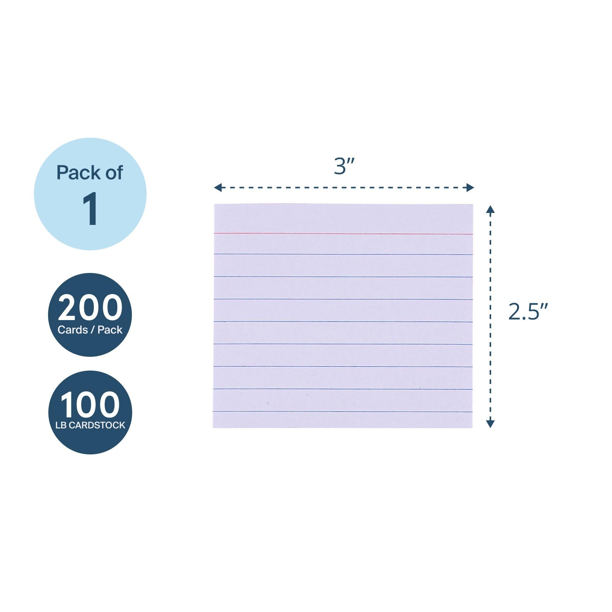 Roaring Spring Mini Index Cards 3"x2.5", 200 Count, 100# White Single Sided Ruled Paper, In Convent Tray Holder, Blank on Back