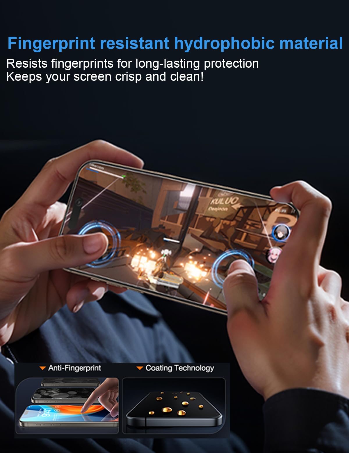 OneFish Displayschutzfolie für iPhone 15/16 [2er-Pack] 360° Anti-Spy Panzerglas, 9H Härte HD Klar, Anti-Fingerabdruck, Hüllenfreundlich, Einfache Installation