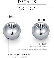 Vista 4 de D.Bella Bolas de repuesto de acero quirúrgico 316L, joyería para el cuerpo, piercing de barra, 14G, 16G, 0.118 in, 0.197 in, 0.315 in, bolas
