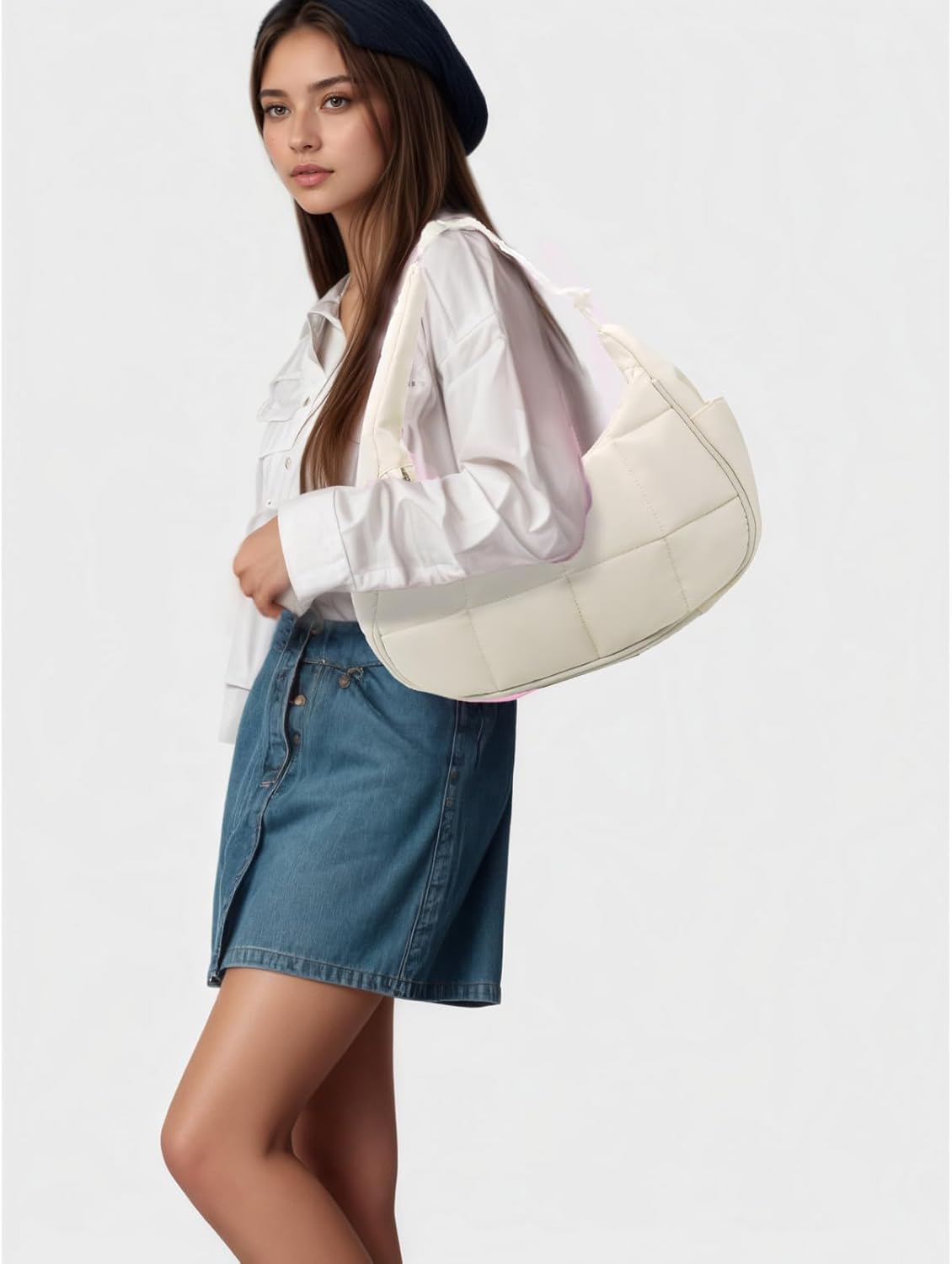 Nylon Shoulder Bag for Women Small Crescent Puffer Purse Quilted Purses Bag Puffer Bag for Travel - Image 2