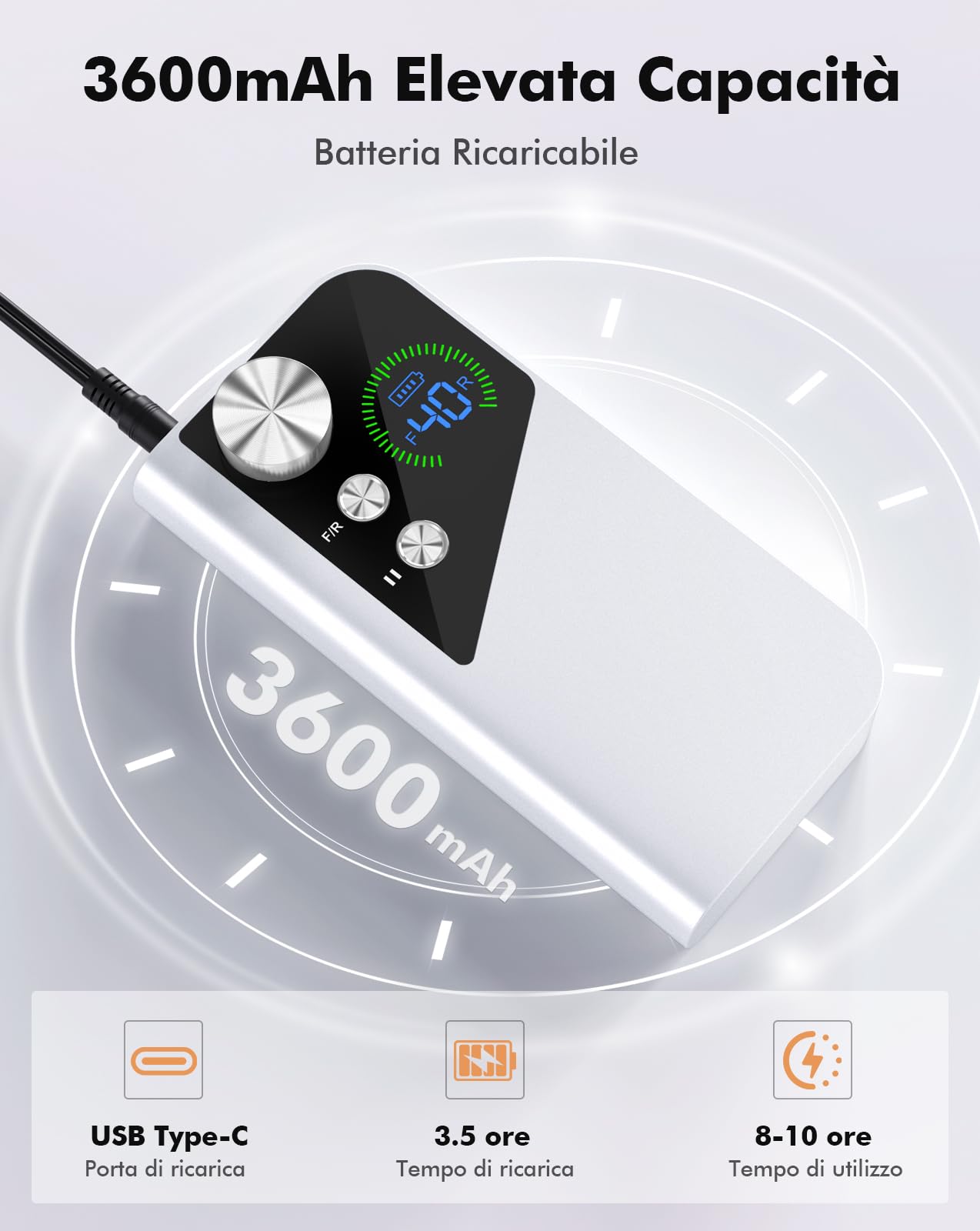 HOMEASY Fresa per Unghie Professionale Elettrica Silenziosa con Punte in Ceramica Resistente per Manicure e Pedicure Rimozione Smalto Calli e Duroni con LCD Ricaricabile Batteria Design Antiscivolo