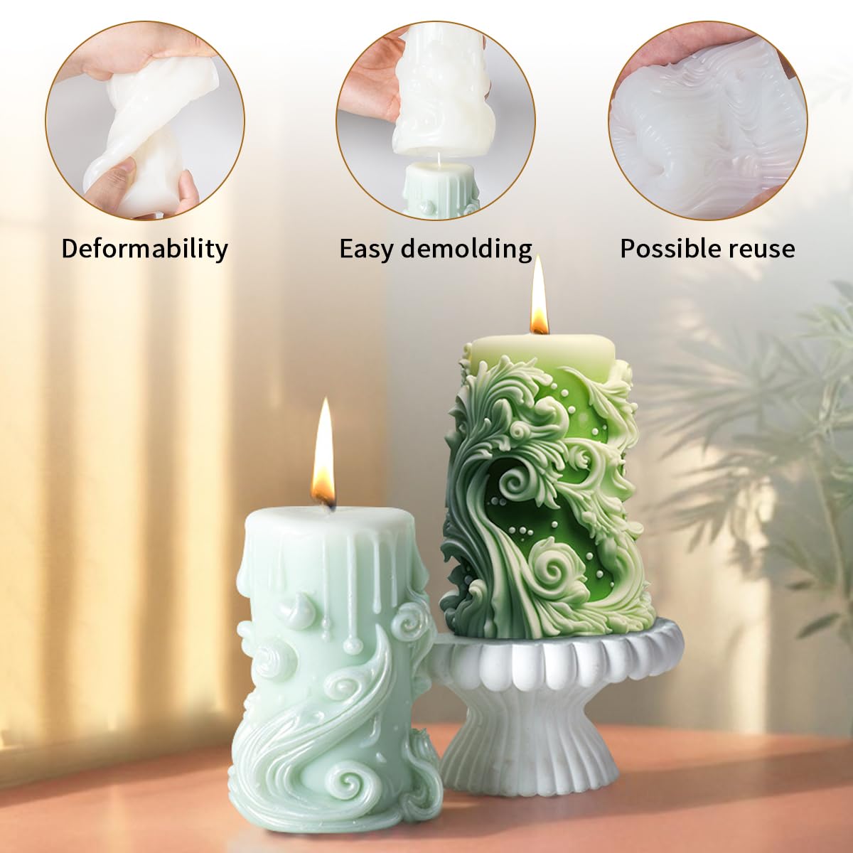 Moule Silicone Rond Moule En Silicone 2 En 1 - Bougeoir Rond En Silicone - Bougeoir En Résine époxy - Moule à Bougie DIY - Pour Béton - Bougies Parfumées Faites à La Main Moule Bougie Noel