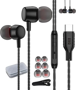 USB C Headphones in Ear Wired Earphone,Type C Earbuds,USB-C Wired Headset in-Ear for iPhone 15 Pro Max iPad Air Plus Samsung Galaxy A53 A54 S21 S22 S23 Ultra OnePlus 10 Pixel7Black ZXQ-C10