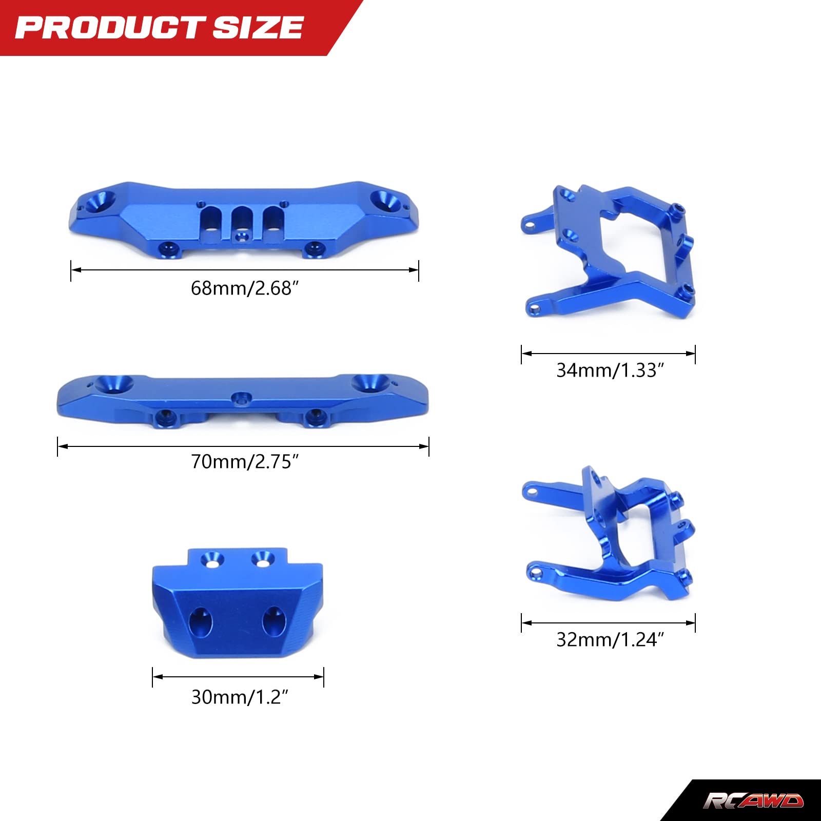 RCAWD Front & Rear Bumper Set & 4 LED Lights for LaTrax Teton & Desert Prerunner 1/18 Scale 4X4 Monster Truck Upgrades, #76064-5#76054-1#76054-5, Parts for #7635 Blue