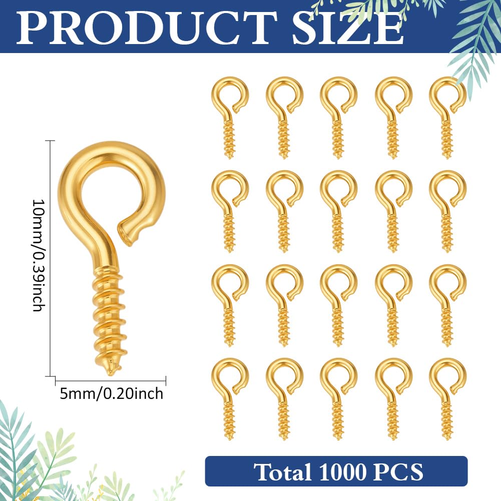 CRAFTYMELODY 1000Pcs Small Screw Eye Pin Peg Bails Cup Pearl Peg Bails Golden Eyelet Hooks Iron Eye Screws Connectors for Jewelry Making Adult DIY Half Drilled Beads Craft 0.4×0.2inch