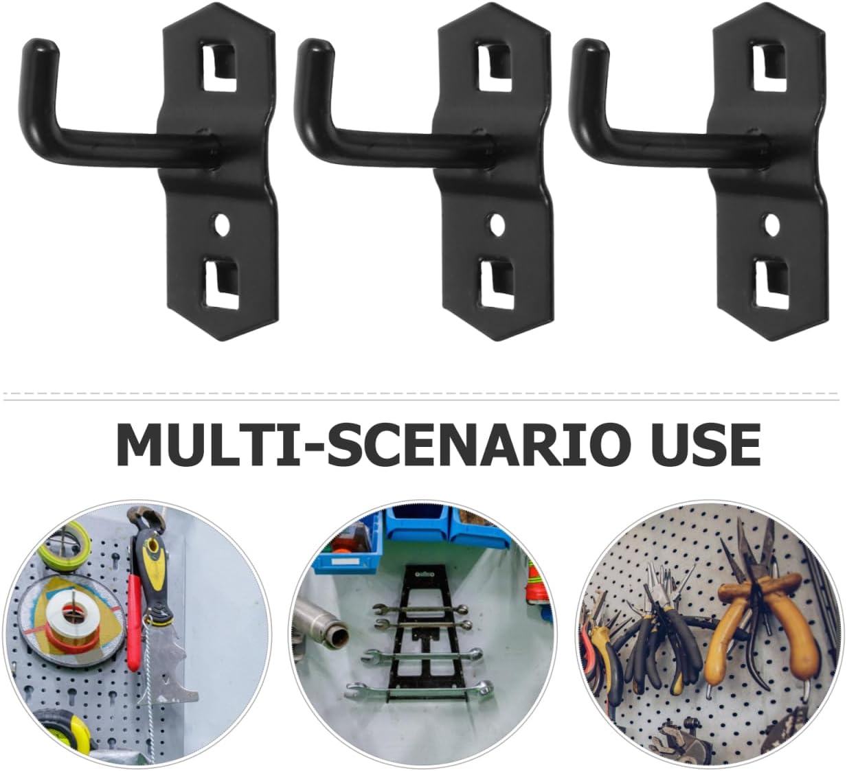Veemoon Square Pegboard Wall Hooks, 10pcs Peg Board Tool Storage Hangers Heavy Duty Shelf Brackets Storage Organization Board Hooks for Kitchen Workshop Wall Mount Display Organizer, Black