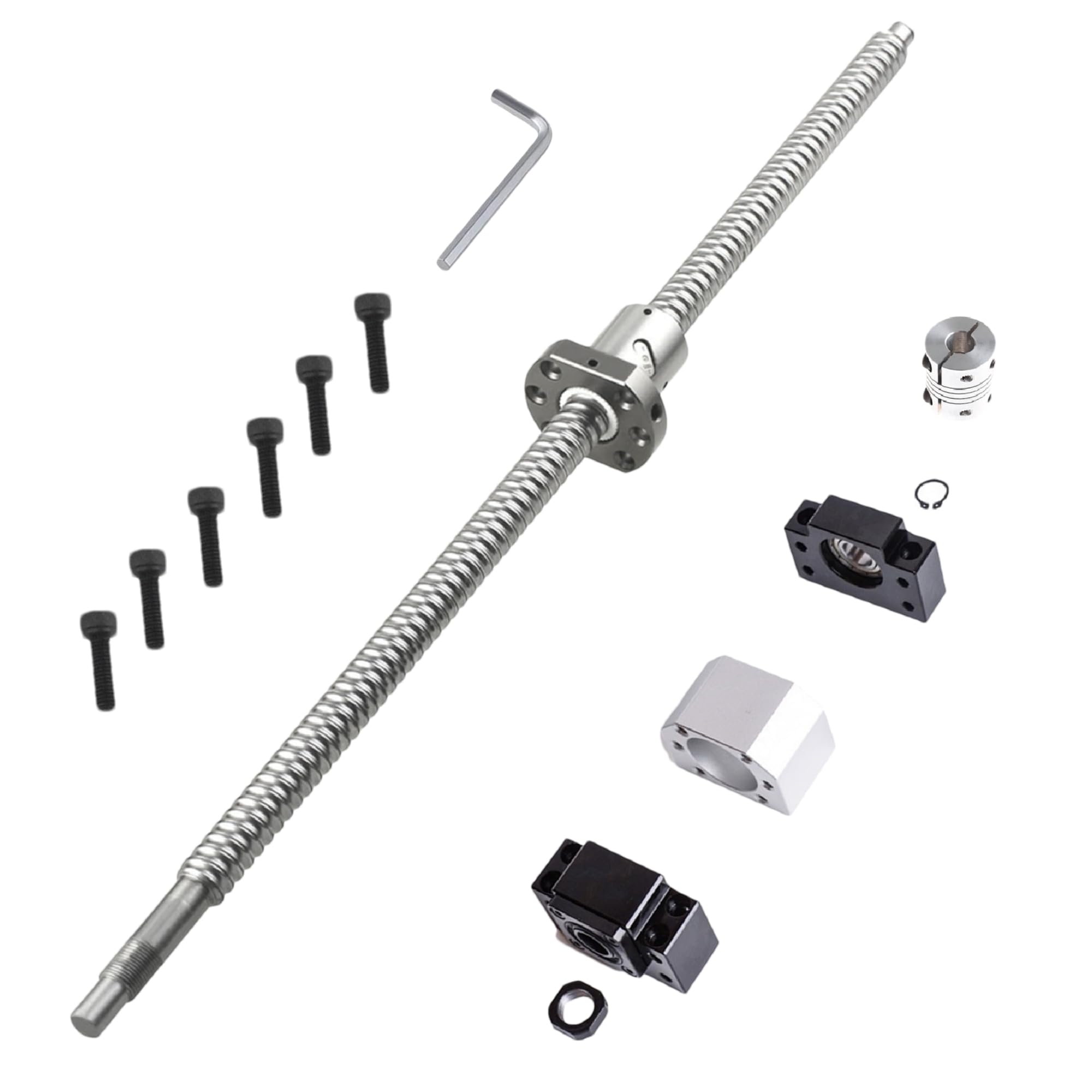 SFU1605 Kugelumlaufspindel Set – 2000mm Stahl Gewindespindel mit BK12/BF12 Endlager, Muttergehäuse & Kupplung für CNC Maschinen & Automatisierung