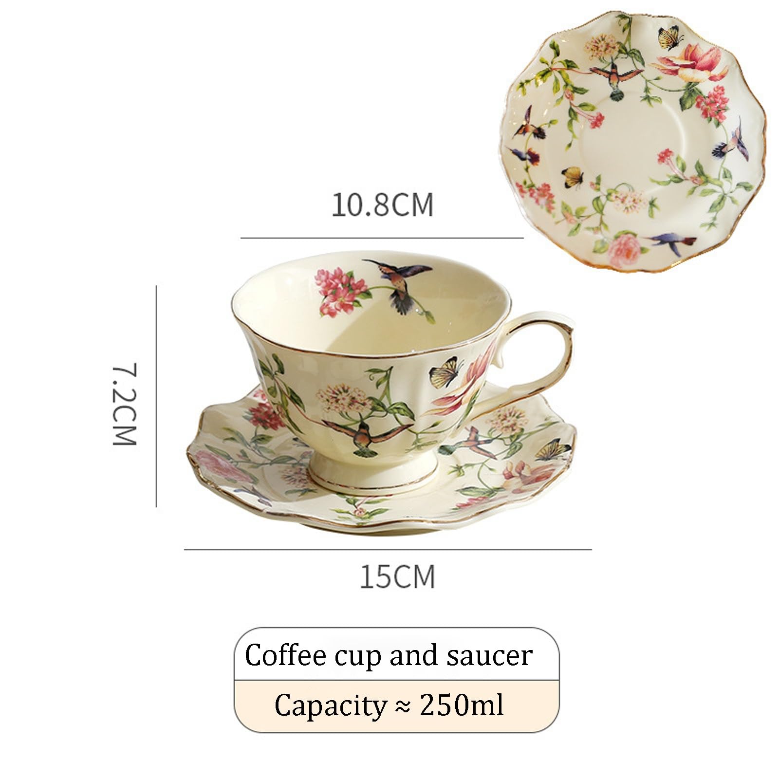 Porcelanowa filiżanka do espresso ze spodkiem | Kwiatowy wzór: czas na espresso i herbatę