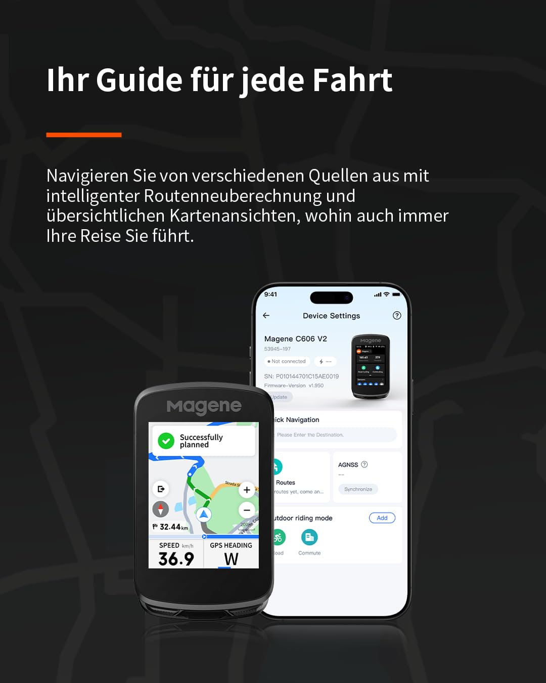 Magene C606/C606 V2 GPS-Fahrradcomputer, Multi-Scenario ClimbPro, WLAN- & Bluetooth-Datenübertragung, Routenplanung, Anpassbare Datenanzeige, Indoor-Training