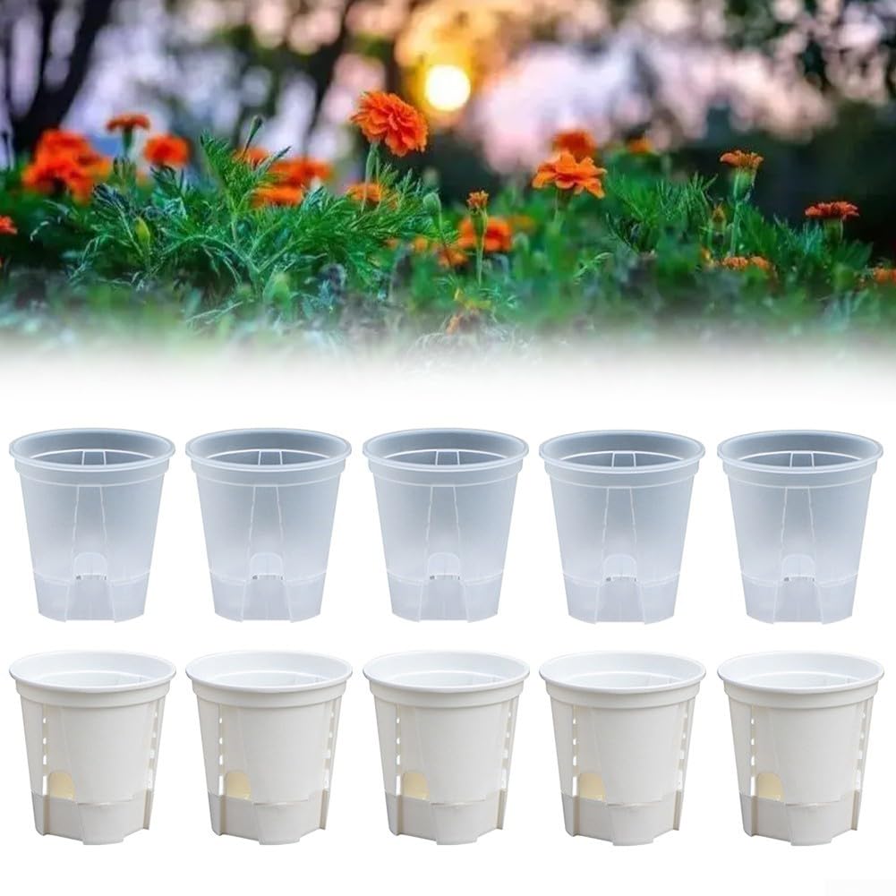 EasyByMall Lot de 5 pots de fleurs modernes en plastique avec soucoupe pour intérieur et extérieur (150 mm, transparent)