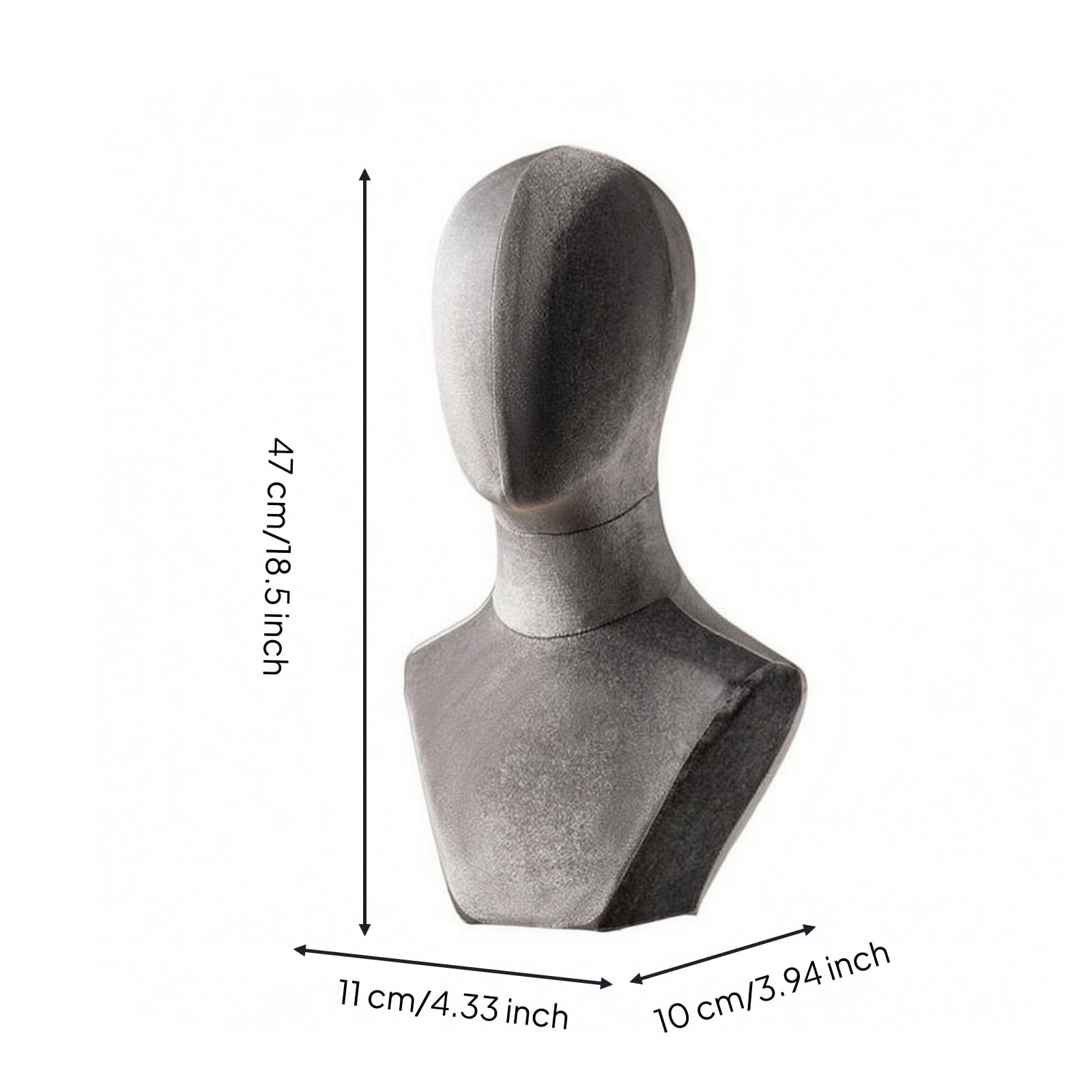 Testa Manichino Multiuso Supporto Testa Manichino Rivestimento Effetto Tessuto Attrezzatura da Vetrina per Negozio , Grigio , Medio In Velluto