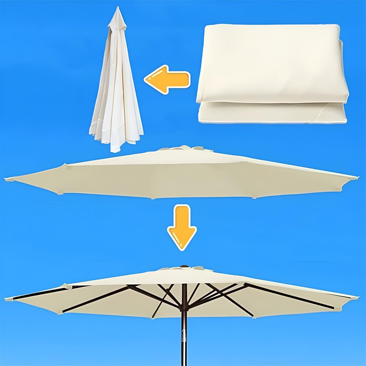 Copertura di Ricambio per Ombrellone 6 o 8 Stecche | Telai for ombrelloni con palo centrale, protezione UV in tessuto,for piscina da giardino(Cyan,3.3m/10.8ft-8 ribs)