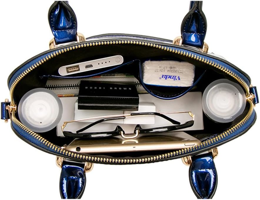 Patent Leather Dome Satchel Purse Zip-around Handbag Multi-Pocket Shoulder Bag Shiny Large Top-handle Shell Bag - Image 6