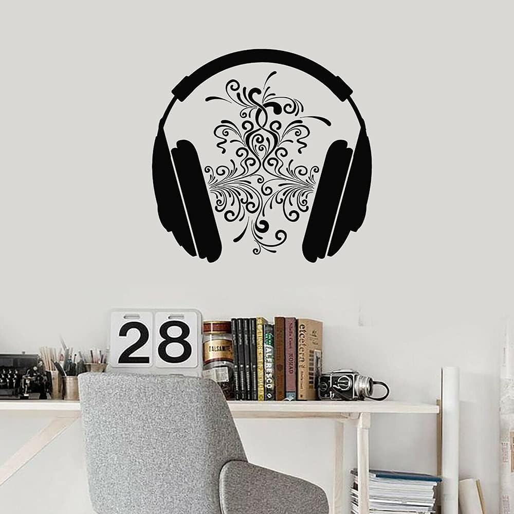 Amazon Co Jp ミュージックルームウォールステッカーティーン用ミュージカルヘッドフォン音楽愛好家ウォールステッカーミュージックヘッドセットデカールビニール家の装飾壁画30x31cm ホーム キッチン