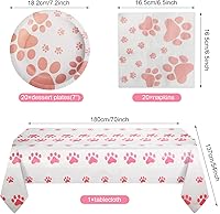 Vista 2 de Decoraciones de cumpleaños para perros, suministros de fiesta de cachorros, 20 platos y 20 servilletas y 1 mantel, decoración de fiesta
