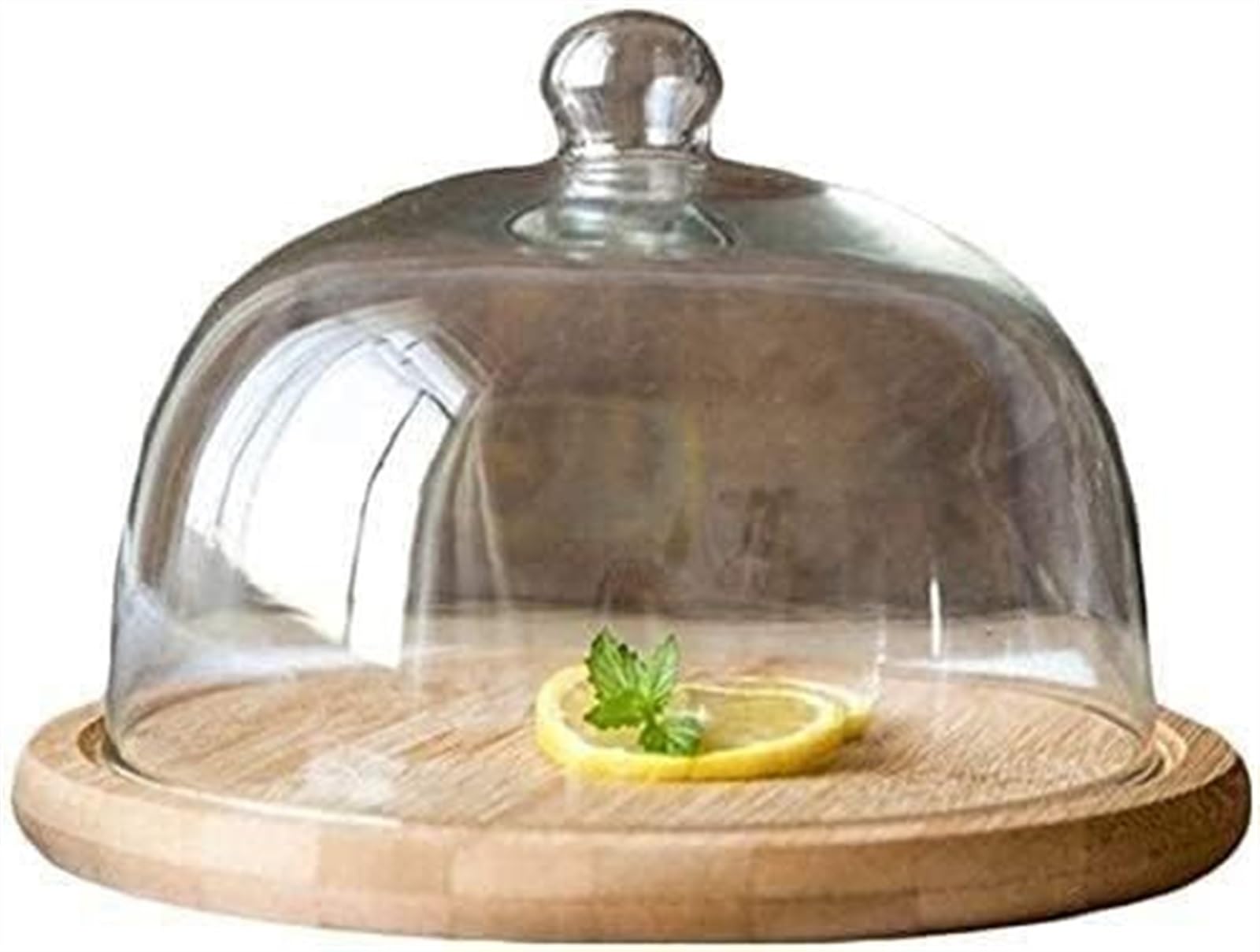 Plateau à gâteau en bois pour brunch de dimanche et dôme en verre pour desserts
