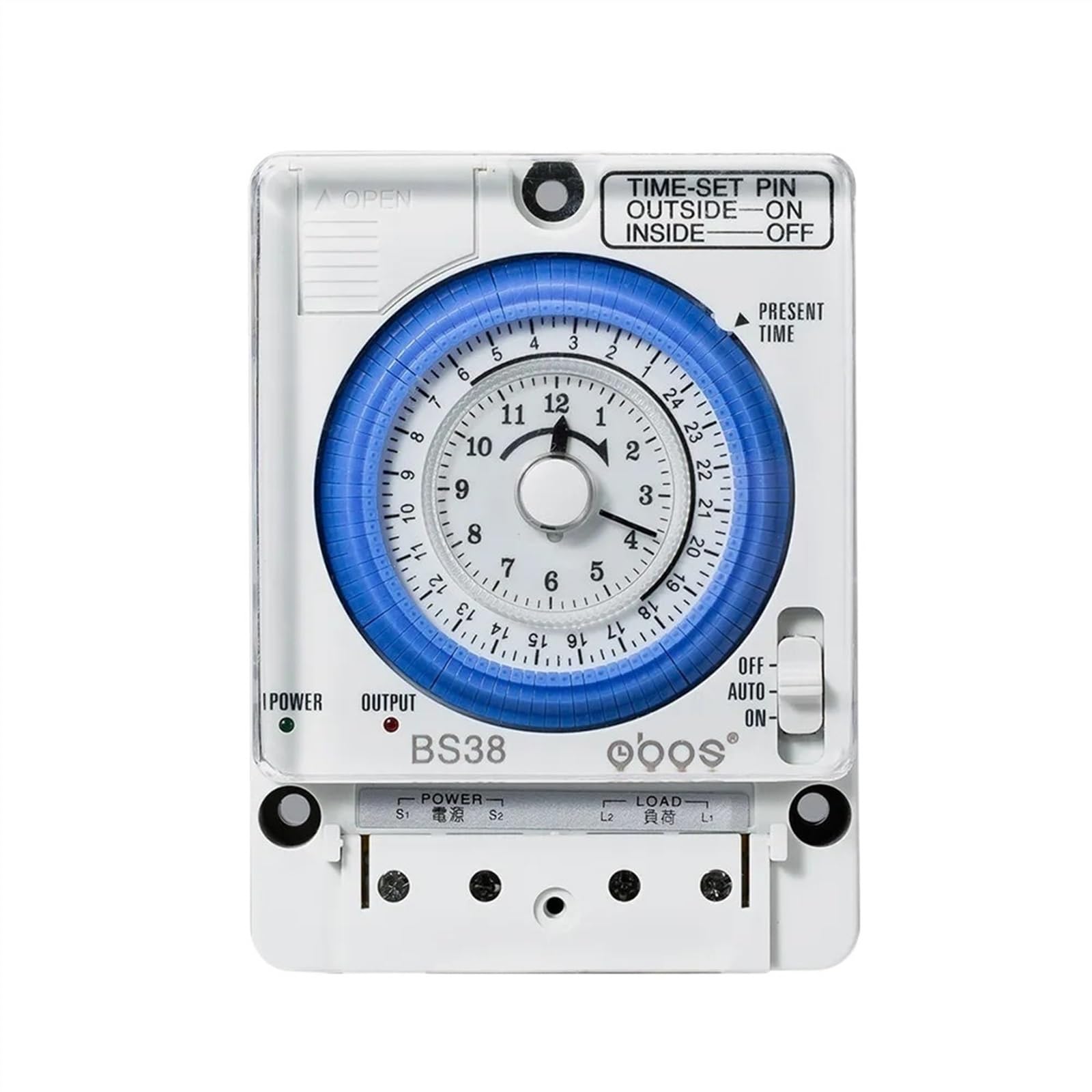 DIN-Rial, analoger Zeitschaltuhr-Relais, LED-Anzeige, Zeitschaltuhr, Gangreserve, mechanischer Schalter, 24 Stunden, manuell/automatisch, TB388