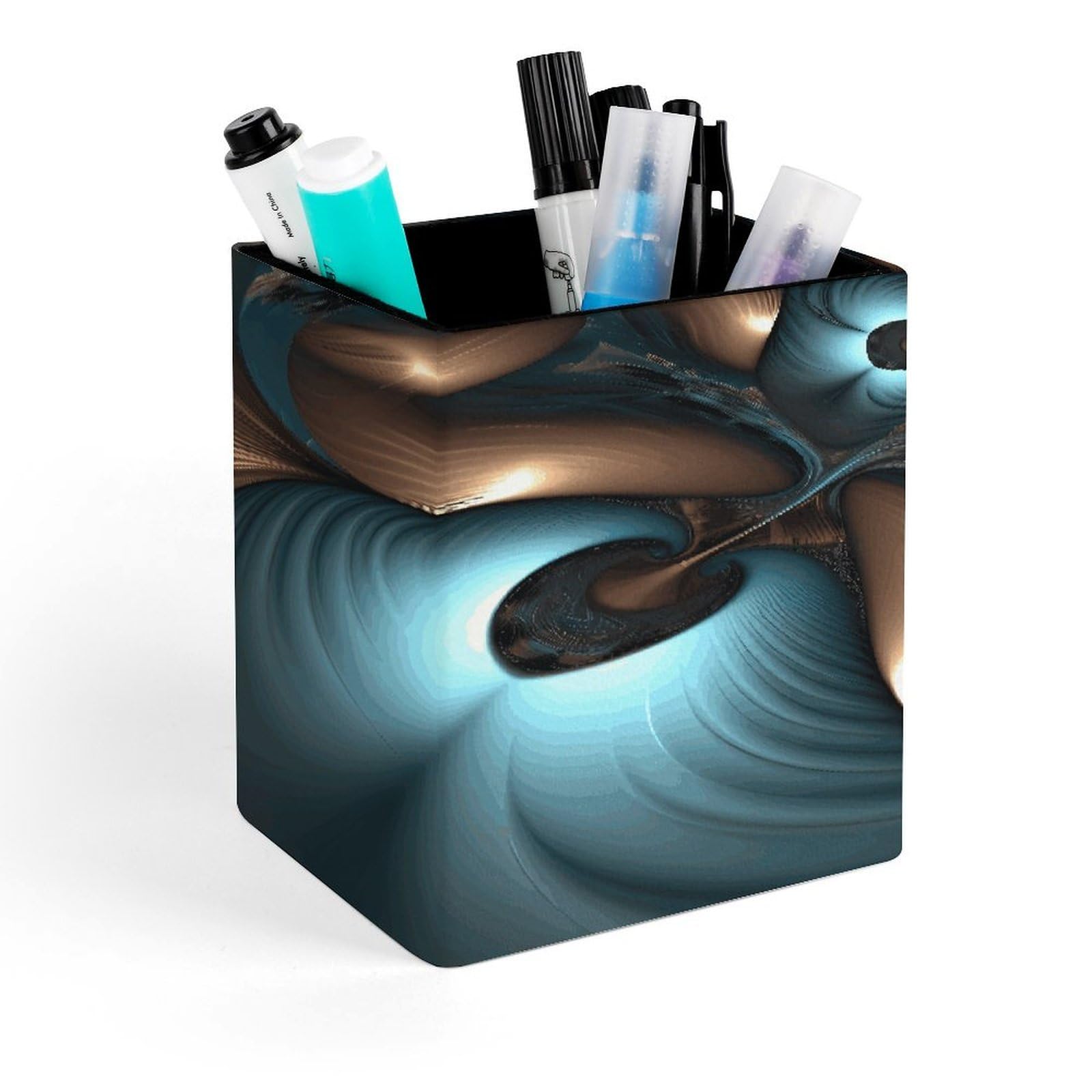 FekiLoot - Abstract Blue Brown Pen Holder Customizable Office Accessories Square Pen Container Box Desk Organizer Brush Holder