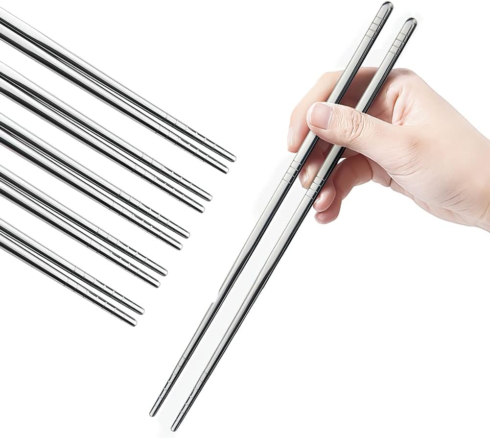 IQCWOOD Metal Chopsticks, 5 Pairs 9.5 Inch Stainless Steel