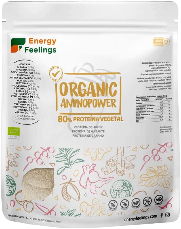 Amino Power Neutral Flavour Protein Shake – Organic Superfoods Powder Blend – Raw sprouted Brown Rice Protein – Green Pea Protein – Pumpkin Seeds Protein (500 g)