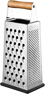 Râpe 4 Côtés En Acier Inoxydable, Rape Legume, Rape À Fromage, Râpe Manuelle, Avec Base Antidérapante, Idéal Pour Râper, Trancher, Hacher, Avec Base Antidérapante (manche en bois)