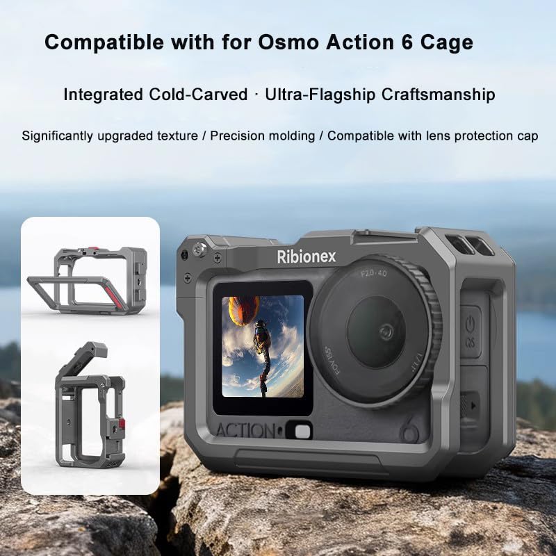 Street Grip Combo para DJI Osmo Action 6, soporte para vlog con jaula de conejo y mango de metal, sistema magnético de liberación rápida con soporte de zapata fría para accesorios de cámara (serie