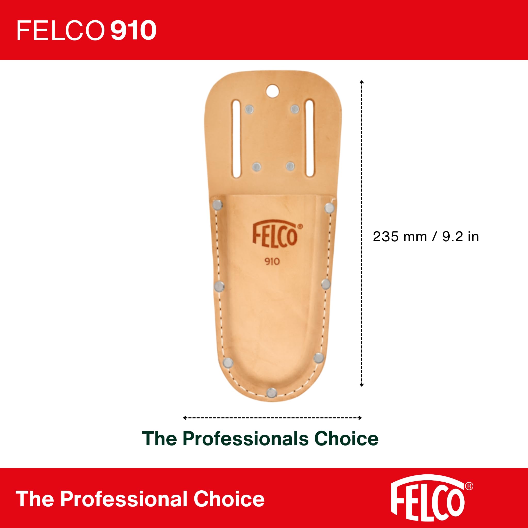 FELCO 2-teilig: Bypass-Gartenschere 6 + Leder-Gürteltasche 910, Rechtshänder, Mittelgroße Hand, 20mm, Abgewinkelter Kopf