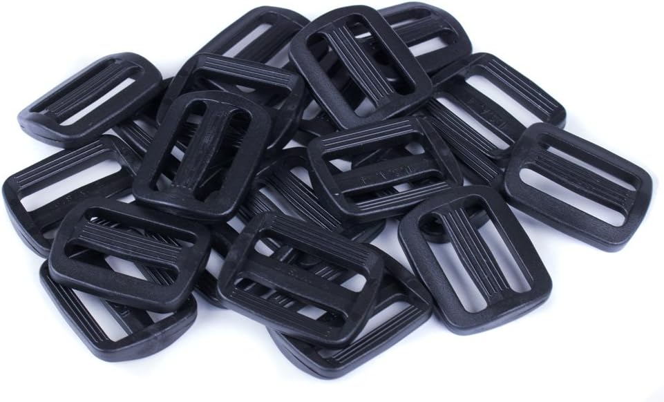 Paracord Planet 1 Inch Plastic Tri-Glide Slides 10 pack, 20 pack, 50 pack Black Collar, bag Webbing Sling Slider