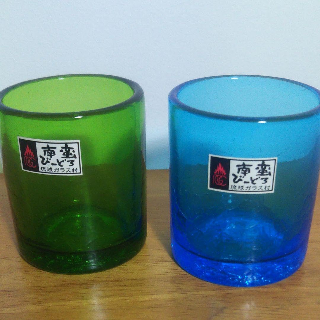 ✨未使用✨硝子工芸品 琉球ビードロ硝子 ペアグラス 琉球ガラス 2個セット コップ 琉球ビードロ ロックグラス 水色