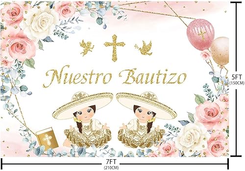 Miniatura 5 de AIBIIN Telón de fondo Mi Bautizo de 7 x 5 pies para niñas gemelas, Nuestro bautizo, bautizo, primera comunión, decoraciones de fiesta de bendición