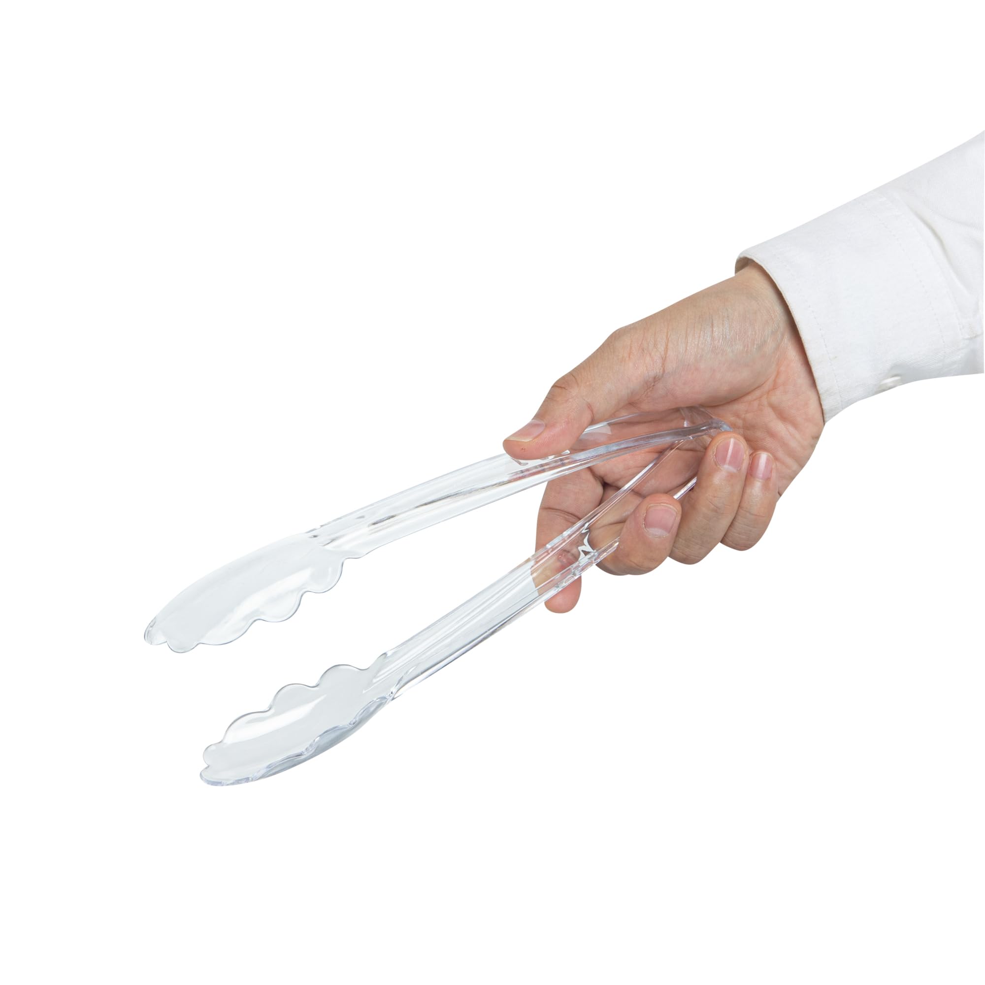 Restaurantware Pinzas transparentes para servir, 100 unidades, pinzas de plástico desechables resistentes de 9 pulgadas con asas largas y bordes festoneados para eventos con catering, bodas o bufés y