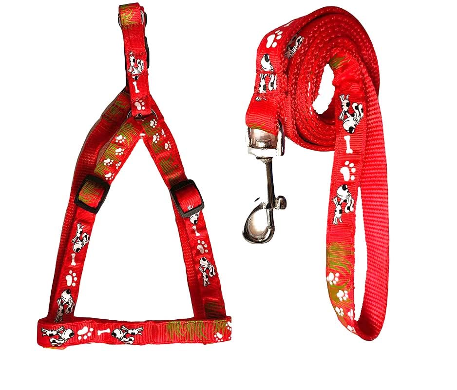 RvPaws Nylon Puppy/Cat/Dog Pet Harness 15mm Leash Set Printed Walking Adjustable Small Dog and Puppy (Red Color) (B0BFM233VS) Amazon Price History, Amazon Price Tracker