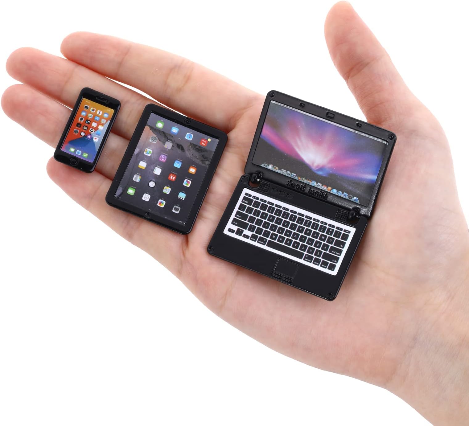 cobee 1:12 Mini Laptop Set,3pcs/set Mini Metal Laptop Tablet Smartphone Scene Simulation Accessories Dolls House Furniture Doll Accessories Play Set (Black)