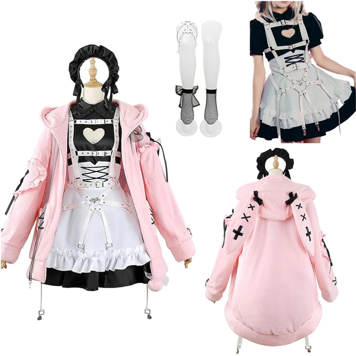 Amazon.co.jp: LUCKYCOS 魔界ノりりむ コスプレ 衣装 ピンク 兎耳