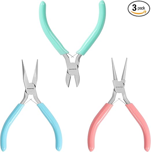 WORKPRO Jewelry Pliers Set, 3 Pack Jewelry Making Tool Kit Includes Mini Needle Nose Plier/Chain Nose Plier, Round Nose Plier and Wire Cutter for Jewelry Repair, DIY Crafts, Jewelry Making Supplies