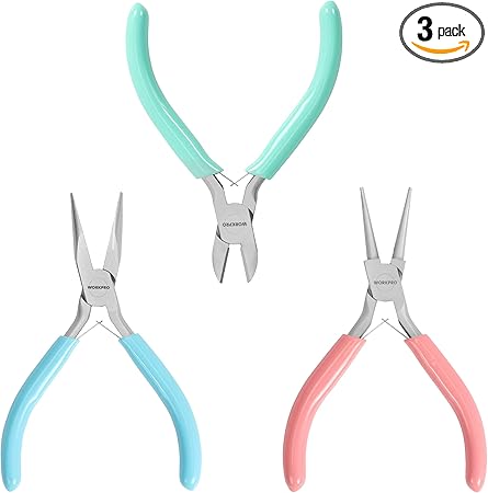 WORKPRO Jewelry Pliers Set, 3 Pack Jewelry Making Tool Kit Includes Mini Needle Nose Plier/Chain Nose Plier, Round Nose Plier and Wire Cutter for Jewelry Repair, DIY Crafts, Jewelry Making Supplies