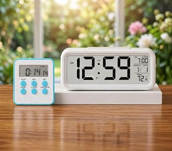 MR LED Ekranl  Dijital Masa Saati & 2 Alarm Kademeli Kronometre Seti   Alarm, Tarih, S cakl k G stergeli Modern Masa Saat Seti MAV  Kronometre