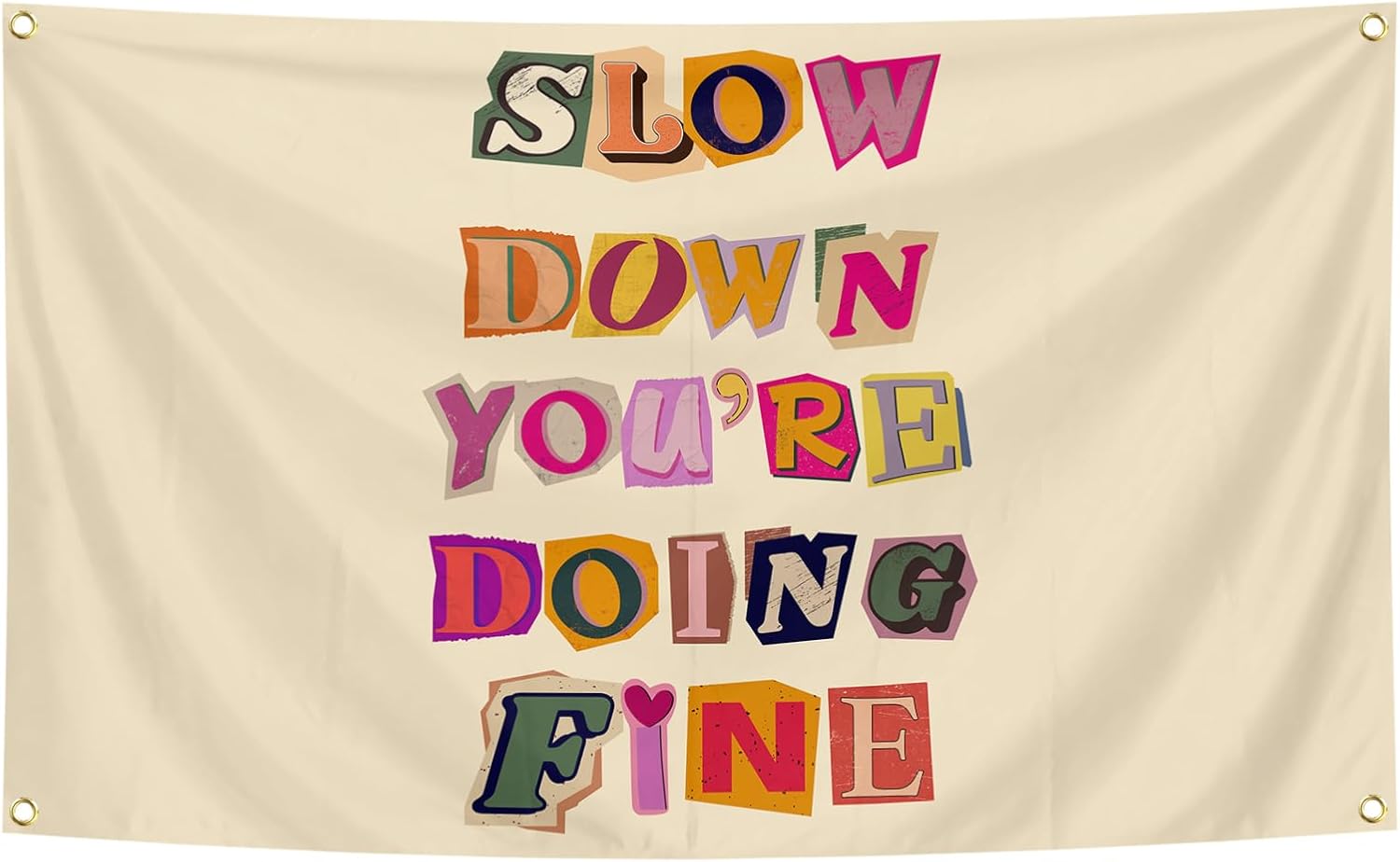 Slow Down You're Doing Fine Uplifting Quotes Tapestry 3x5 Ft Yellow Inspirational Wall Tapestry for Room Wall Decor
