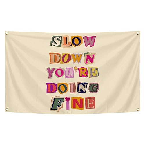 Slow Down You're Doing Fine Uplifting Quotes Tapestry 3x5 Ft Yellow Inspirational Wall Tapestry for Room Wall Decor
