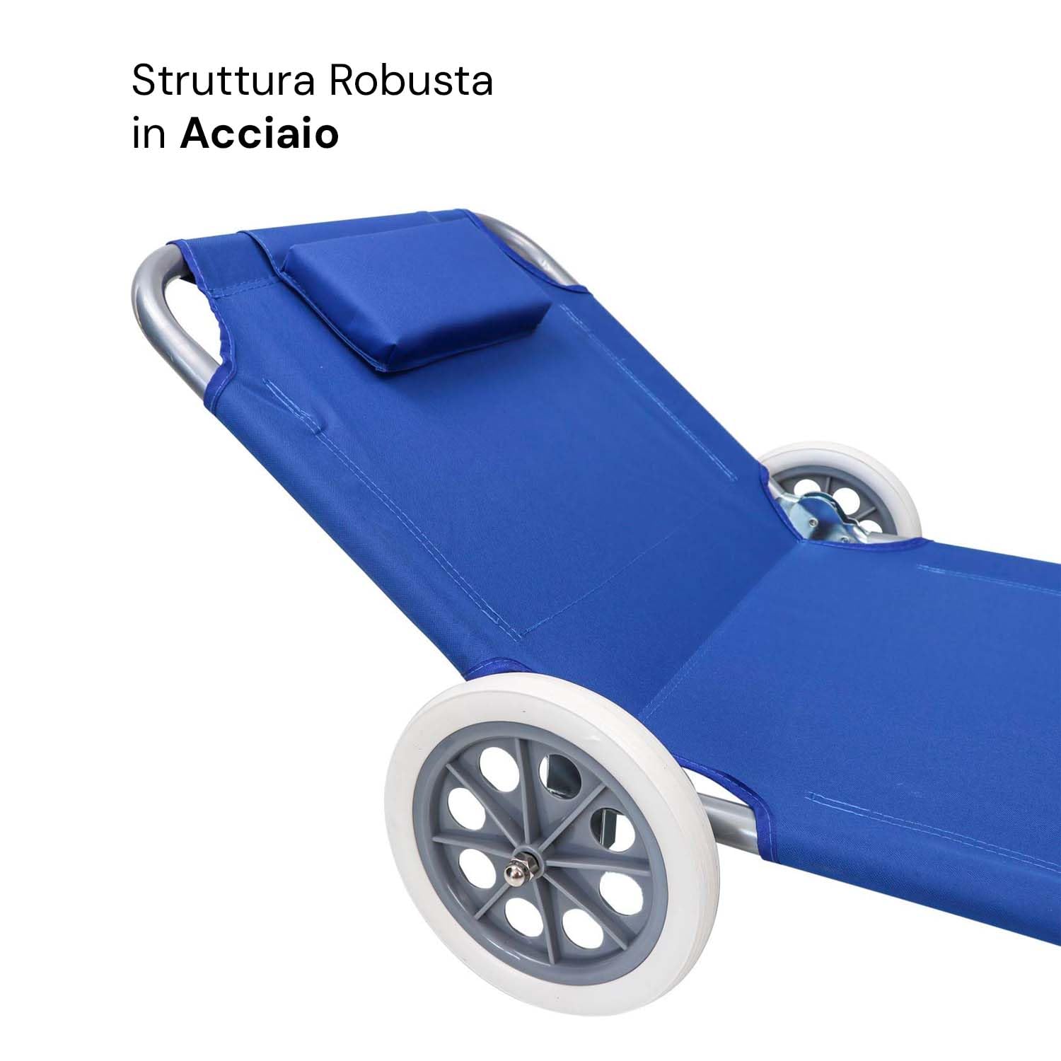 Avilia Lettino Prendisole Pieghevole con Ruote - Acciaio e Textilene Blu, 66x150x90 cm - Facile da Trasportare, Ideale per Spiaggia e Giardino.