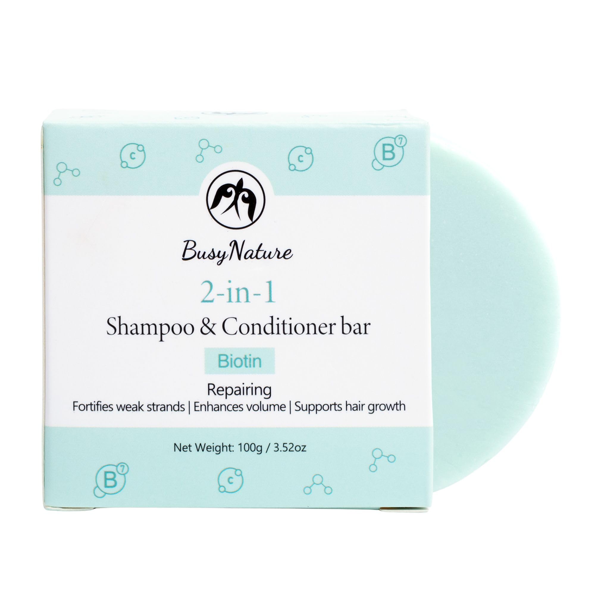 Biotin 2-in-1 Shampoo and Conditioner Bar, Repairing & Volumizing, Fortifies Weak Strands, Sulfate-Free, Vegan, 1 Bar (100 g)