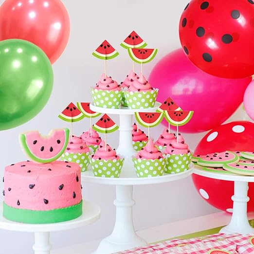 Decorations De Fete Anniversaire Pasteque Pour Filles Banniere Joyeux Anniversaire De Pasteque Ballons A Pois Agate Cupcake Toppers Amazon Fr Cuisine Et Maison