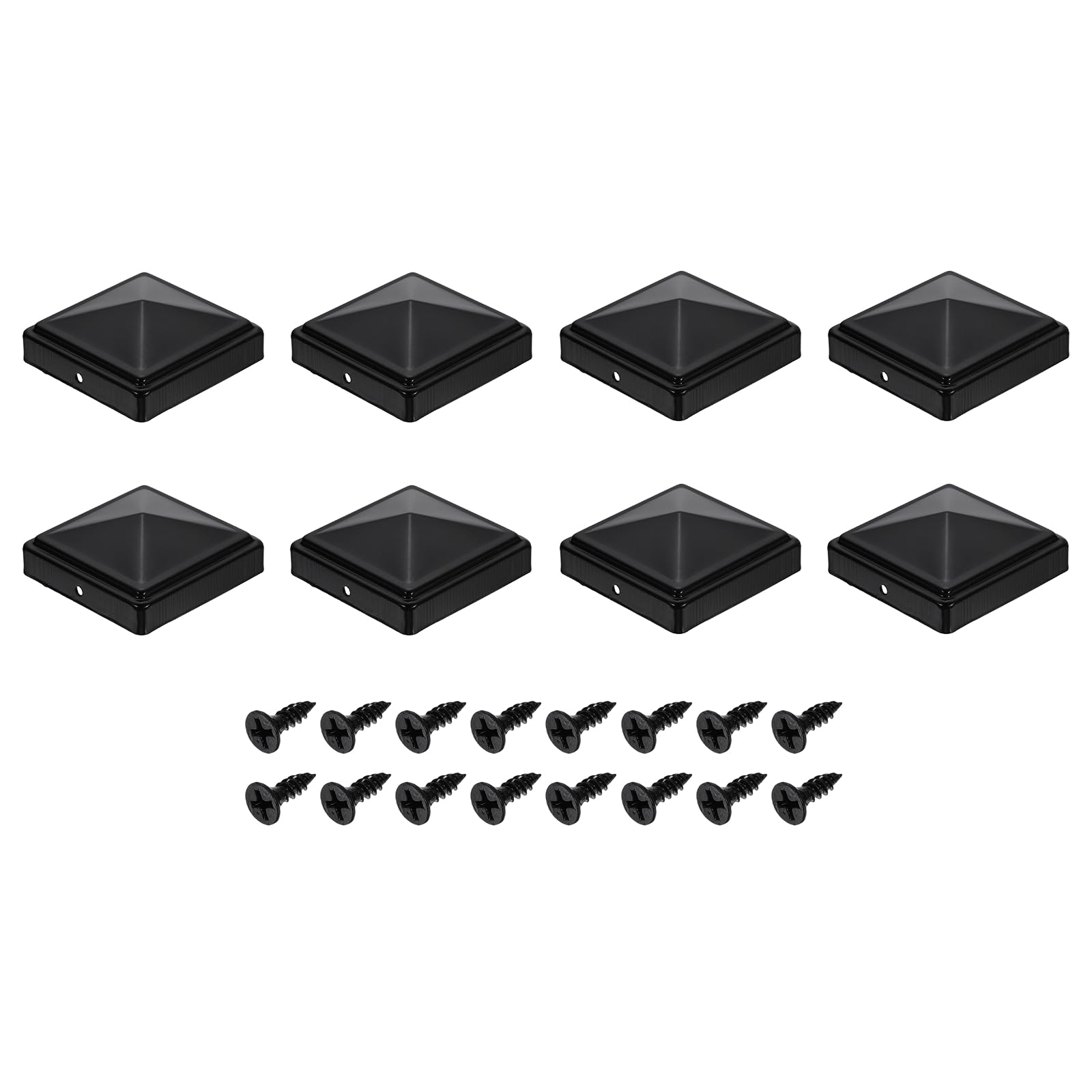 sourcing map 8Pcs Fence Post Caps, 80mm/3.15-inch Square Column Cap, Waterproof Iron Pyramid Post Cap Cover with Screws Fit for Metal Wood Fence Deck Mailbox Patio, Black โ image 1
