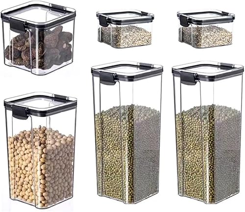 LIRUXUN - 6 recipientes de cocina organizador de condimentos tarros de almacenamiento para cereales tarros para tarros a granel con tapa