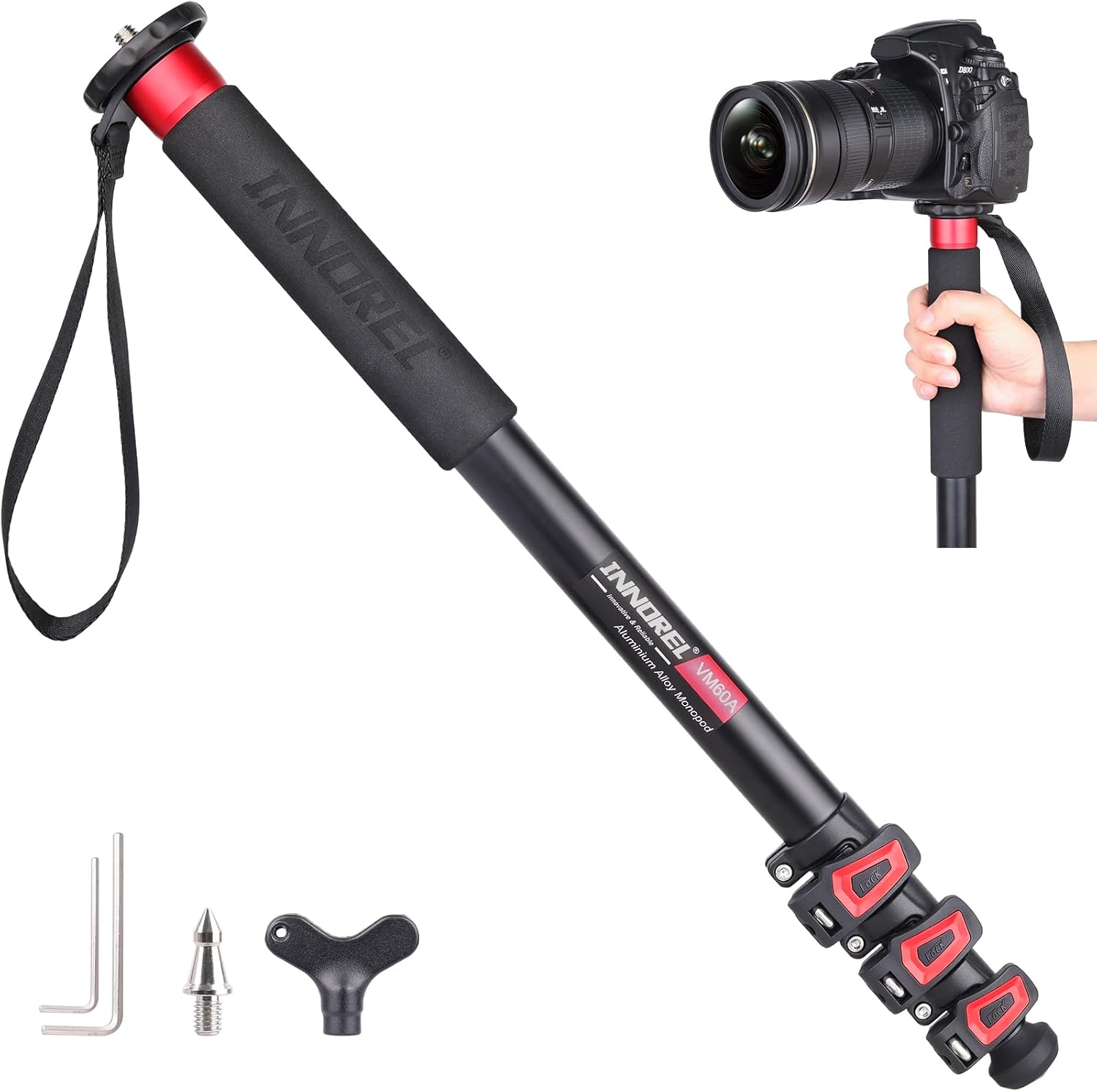 63in/160cm Camera Monopod INNOREL VM60A Aluminum Alloy Portable Compact Lightweight Travel Monopod with Fast Flip Lock for Canon Nikon Sony DSLR Camera Video Camcorder DV Photography Load 22lbs/10kg