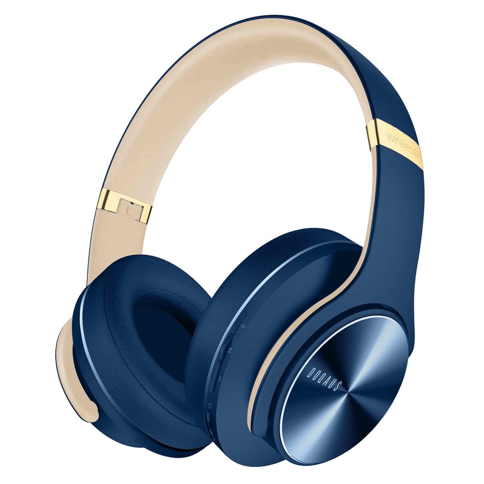 DOQAUS Słuchawki Wokółuszne Bluetooth,[Do 90 Godzin] Słuchawki Bezprzewodowe z 3 Trybami EQ,Stereo HiFi Składany Zestaw Słuchawki z mikrofonem,Nauszniki do iPhone/iPad/Androida-Ciemnoniebieski