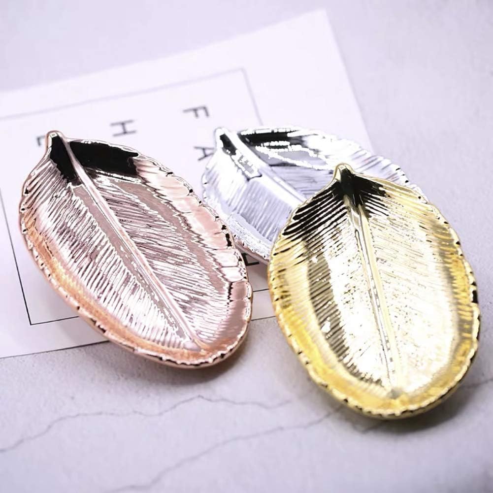 lemonadeus Large Golden Electroplating Ceramic Leaf Jewelry Trays Storage Plate Rings/Keys/Trinket dish Leaf decor (silver leaf tray)