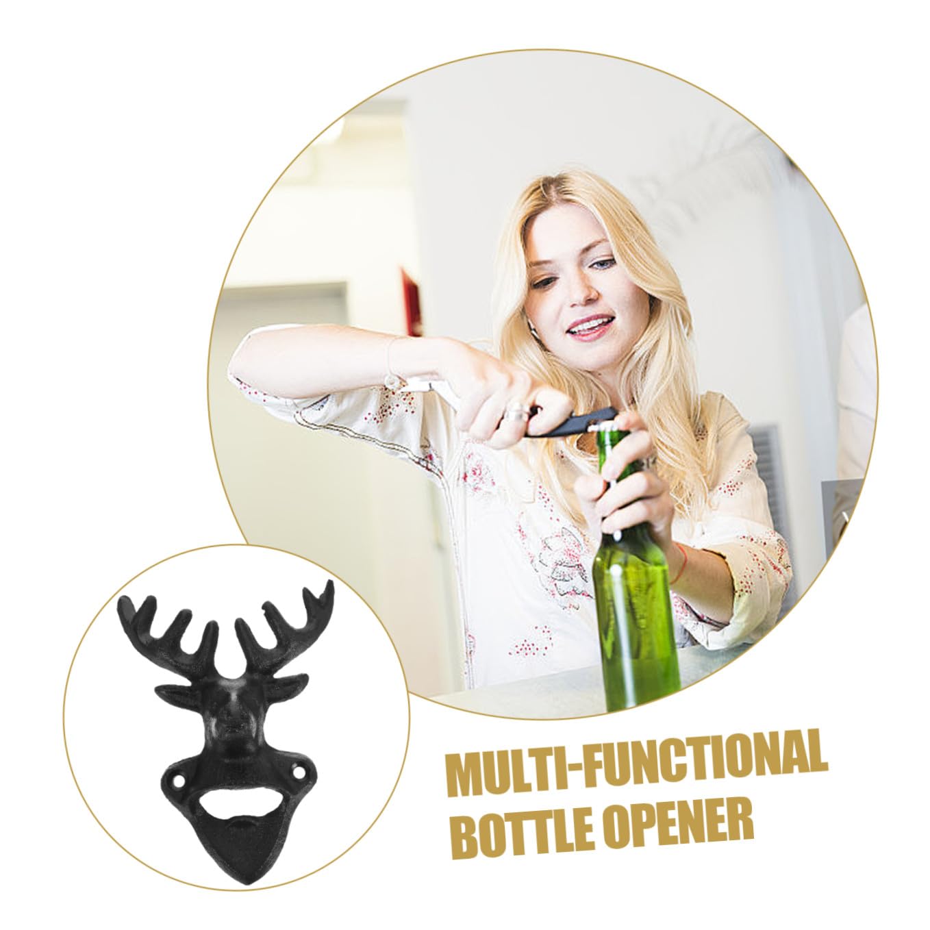 Mikikit Botellas Diseño Abridor Cerveza de Negro de Metal de Manual y Ahorra de Pared que Esfuerzo para Uso Diario en Ocasiones Obsequios