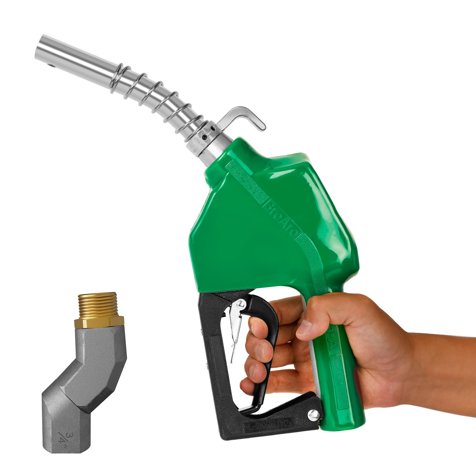 Photo 1 of 3/4" NPT Automatic Fuel Nozzle with Hook, Gas Pump Handle Fuel Nozzle with 3-speed Padlock (9-16 GPM) for Gasoline, Diesel, Biodiesel up to B20, E15 & Kerosene (Green)