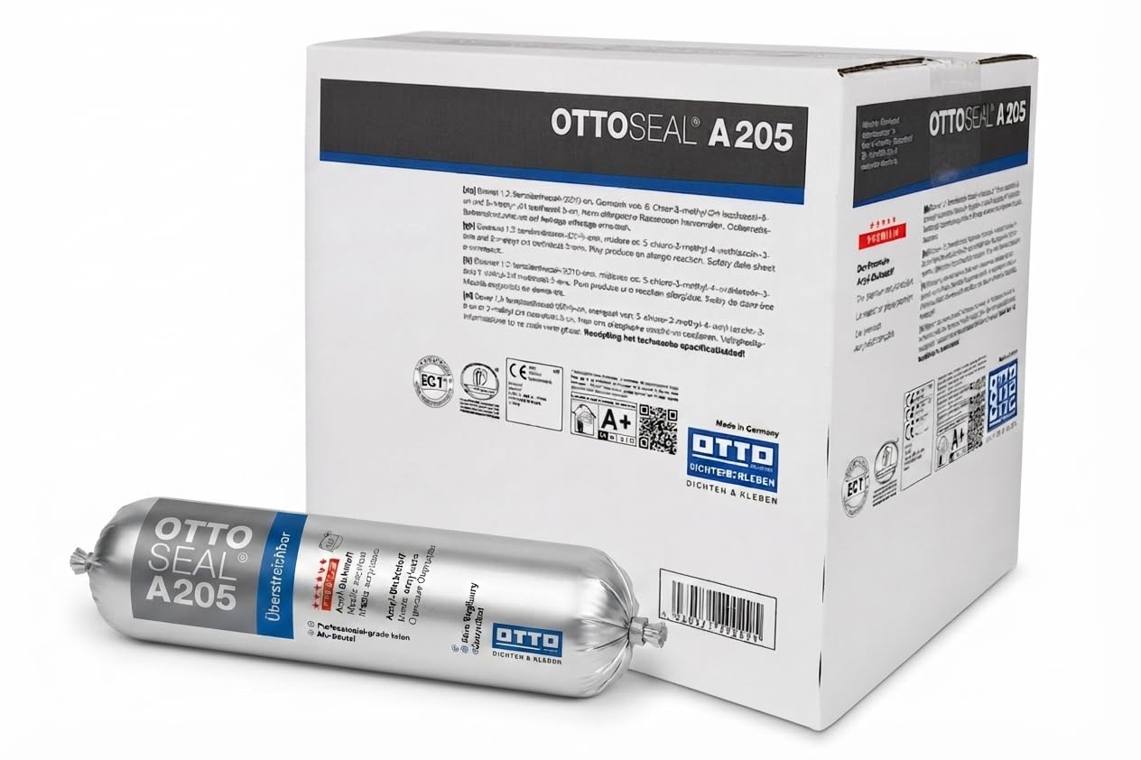 20x OTTO-SEAL A205 Premium Acryl-Dichtstoff 400 ml Weiss überstreichbar Anschlussfugen Dehnfugen Fenster Türen Rollladenkästen Sockel- Wand- und Deckenbereich für Innen- und Außenbereich